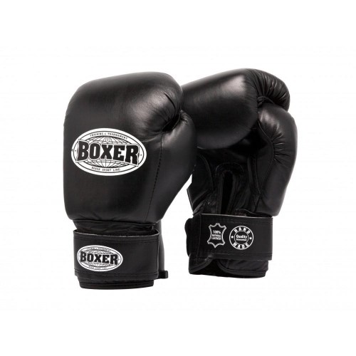 Рукавички боксерські шкіряні BOXER 8 унцій 1 мм Чорний (IV-2023-03BLK)