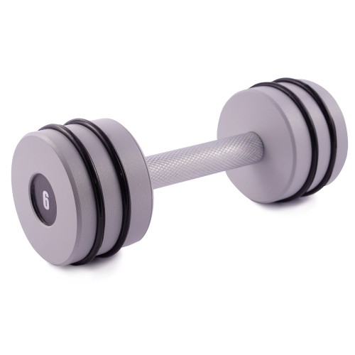 Гантель цельная PERTO Gray 6.0 кг с резинками D90 (G00413-6)